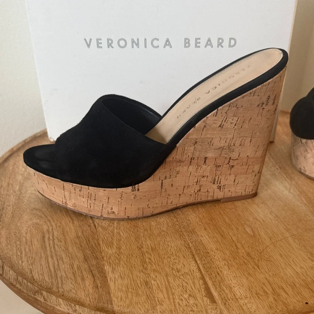 Veronica Beard Black Suede Platform Cork wedges - Picture 6 of 9